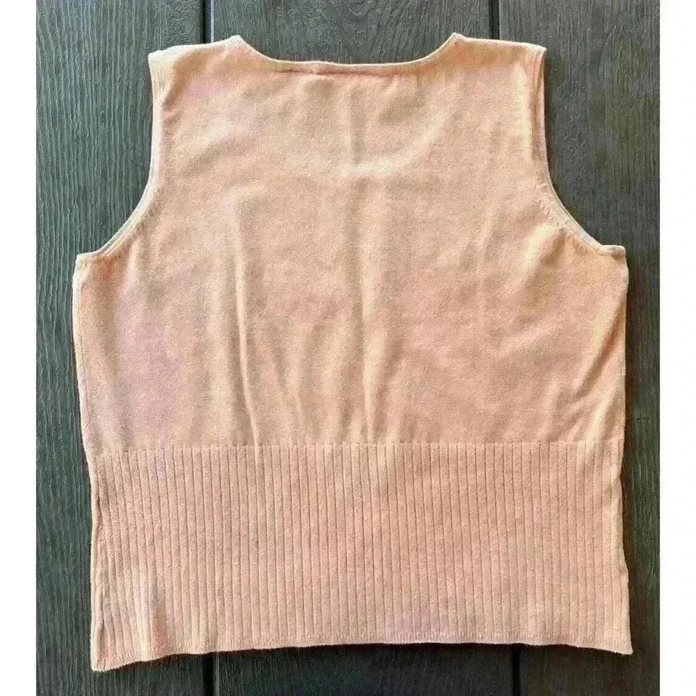 Villager Liz Claiborne Knit Tank Size Large Ribbed Sleeveless Peach - Picture 2 of 10